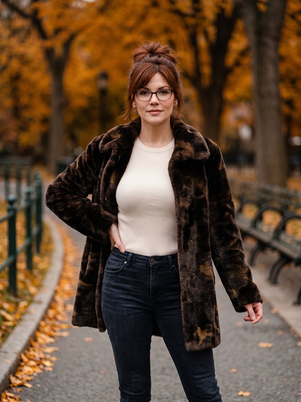2362 - Plush Faux Fur  Jacket in Brown and Tan - Picture 2 of 12